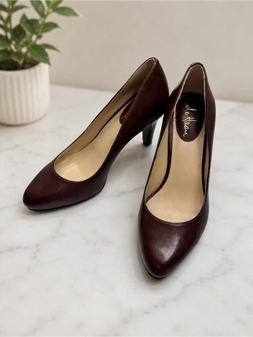 Cole Haan Nike Air Leather Pumps Heels Brown Cognac Women’s 7.5B
